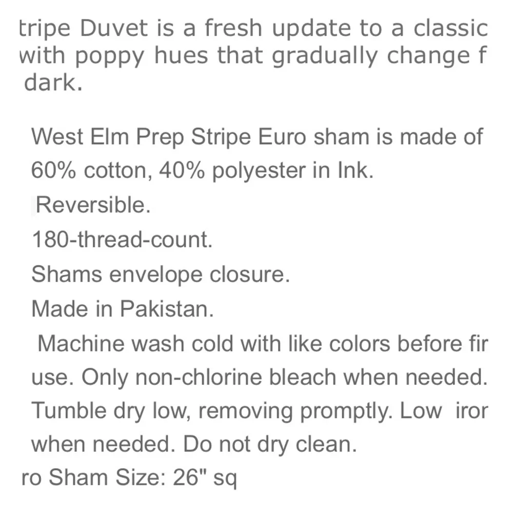 NWT West Elm Prep Stripe Euro Sham Pink/White Envelope Closure